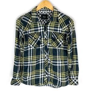 Rails Plaid Button Down Shirt Navy Double Gauze 100% Cotton Long Sleeve XS